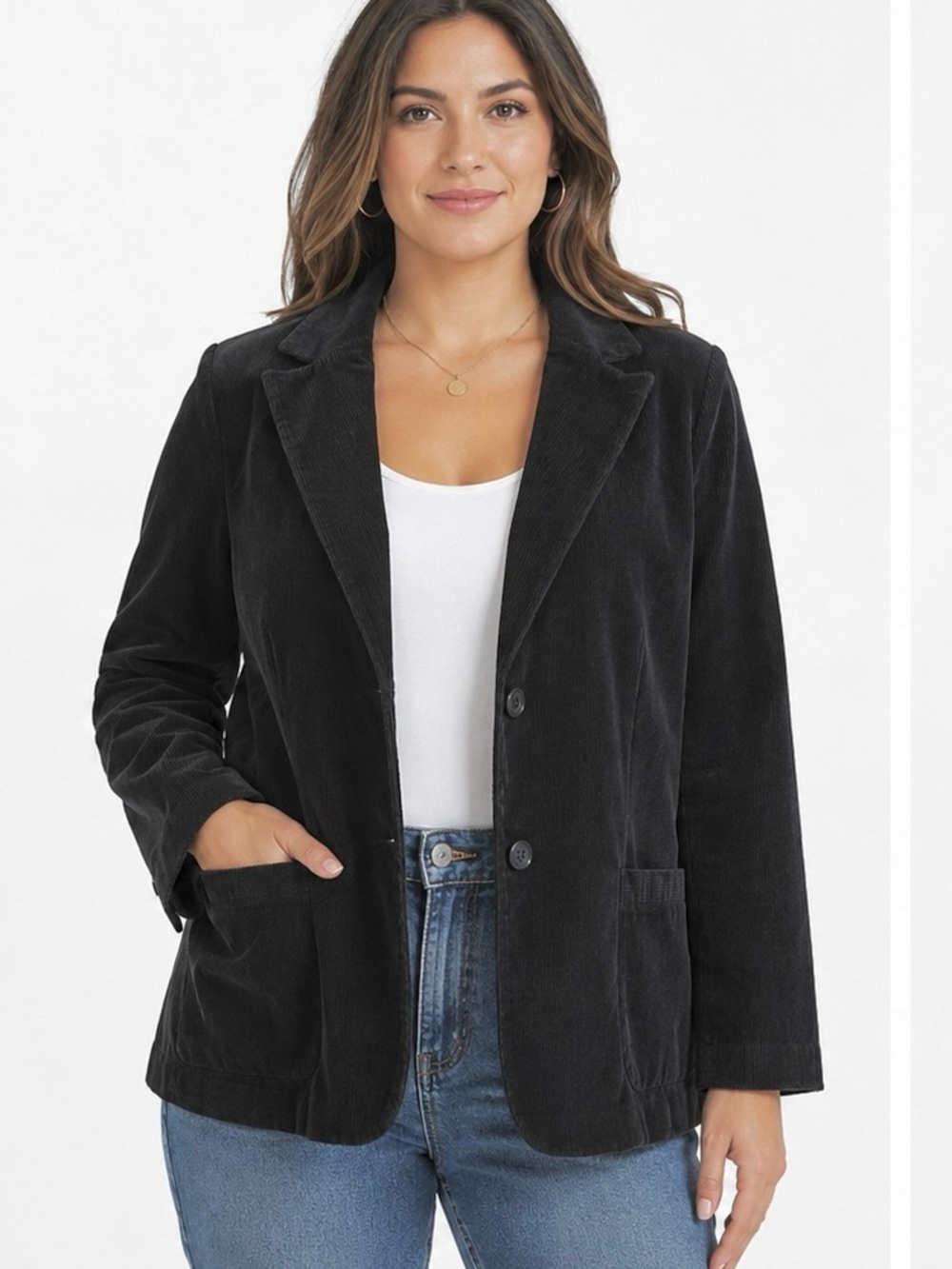 L.L.Bean Vintage Black Corduroy Blazer Jacket Women’s XL Classic Old money chic
